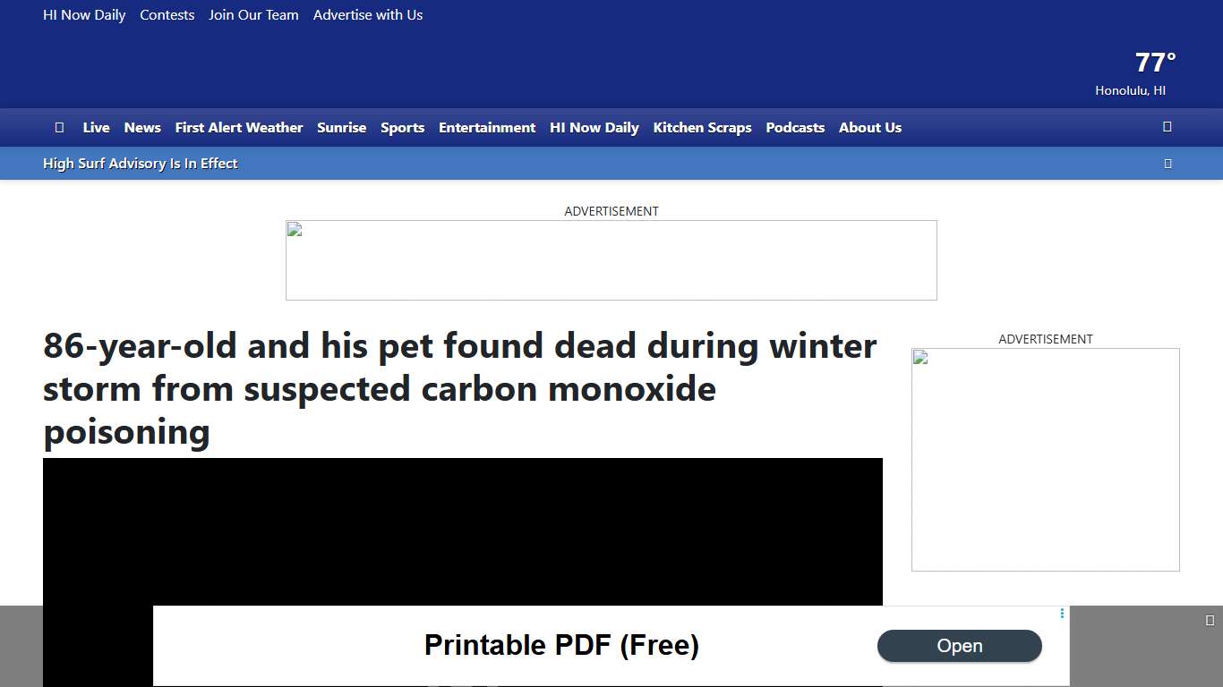 86-year-old and his pet found dead during winter storm from suspected carbon monoxide poisoning